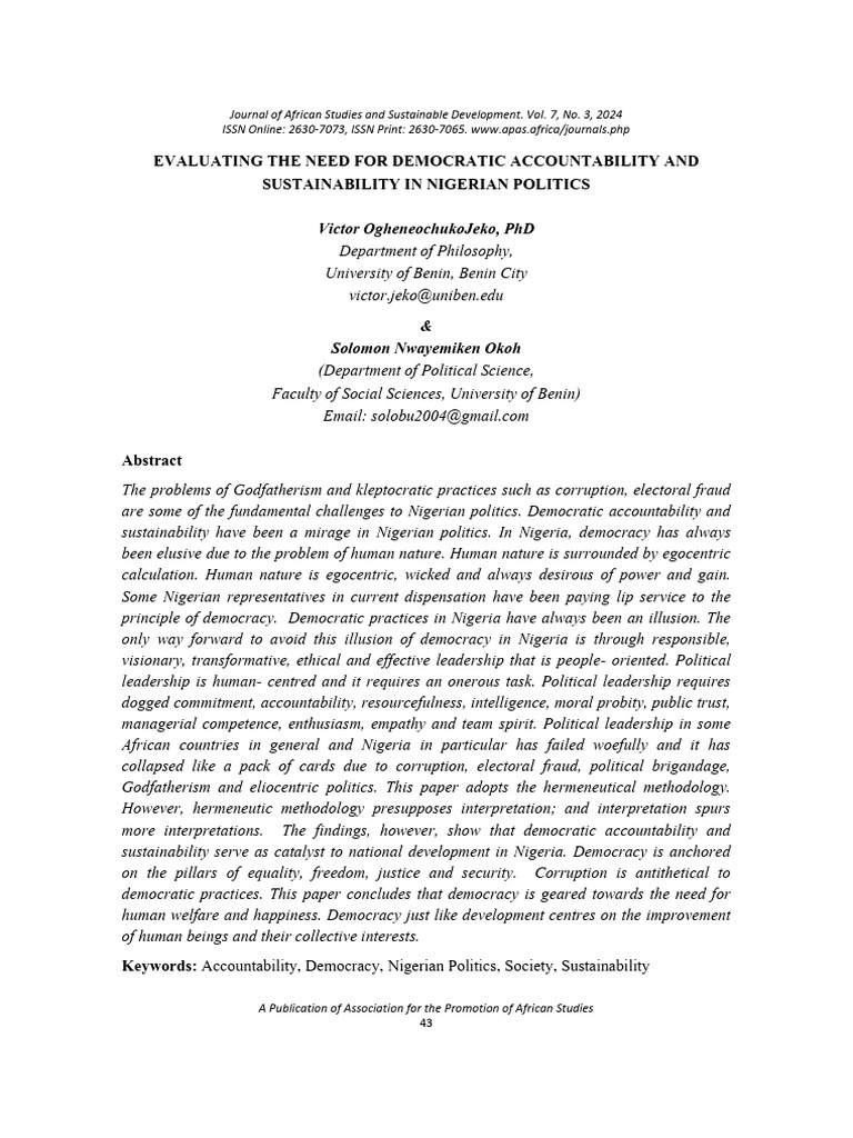 Democratic Accountability in Nigeria | PDF | Democracy | Political ...