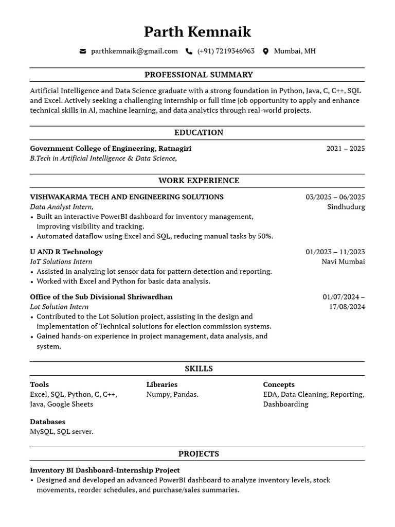 AI & Data Science Graduate Resume | PDF | Data | Data Analysis
