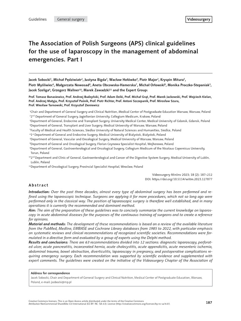 Laparoscopy Guidelines for Abdominal Emergencies | PDF | Surgery ...