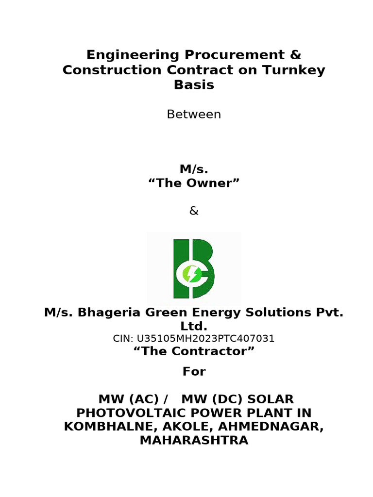 Turnkey EPC Contract for Solar Plant | PDF | Arbitration | Arbitral ...