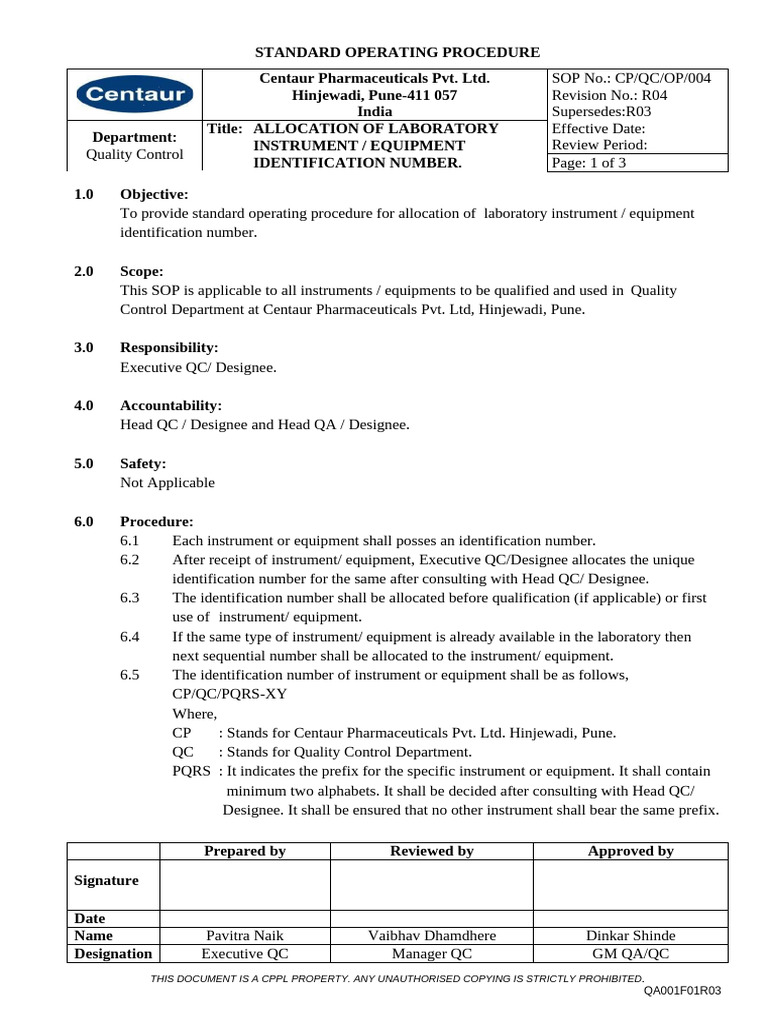 QC_004_R04 | PDF | High Performance Liquid Chromatography | Laboratory ...