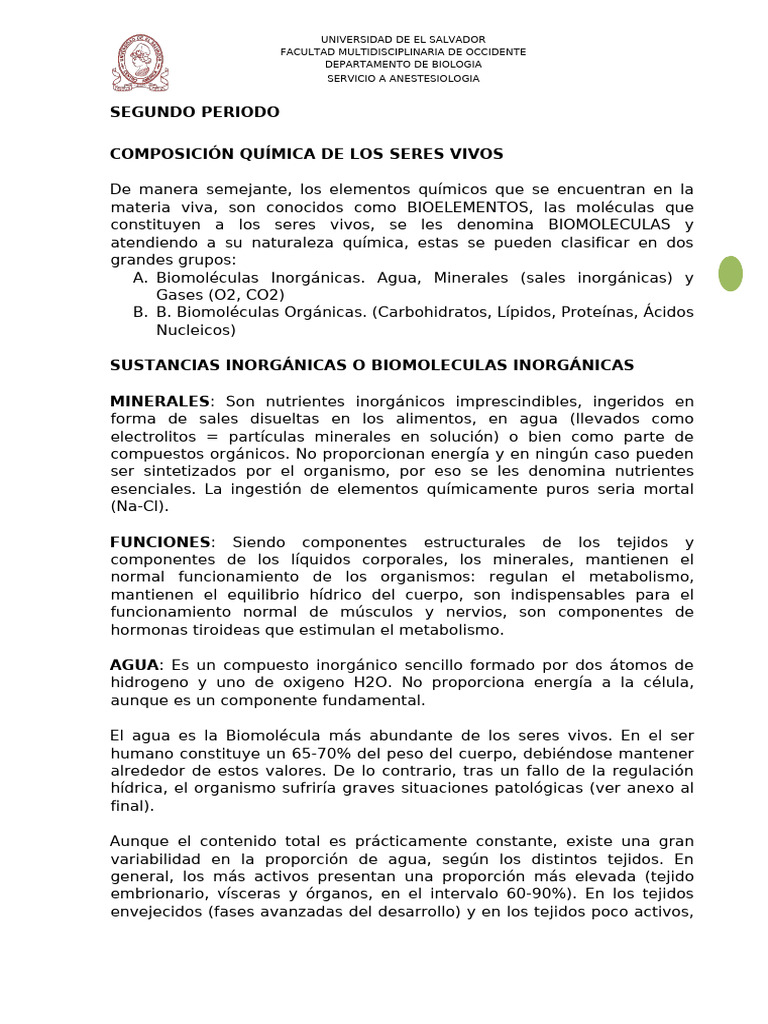 Composición Química de los Seres Vivos | PDF | Carbohidratos | Fosfolípido