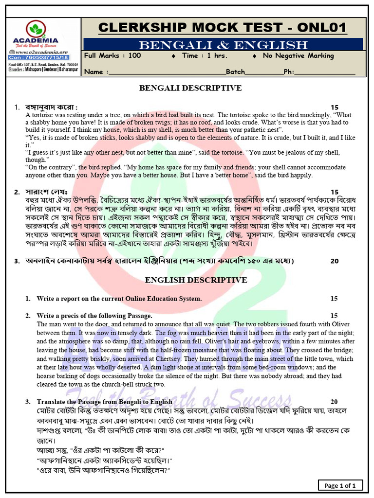 Descriptive Papers MOCK TEST - 01 ONL | PDF