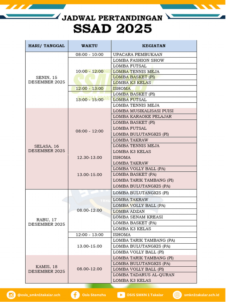 Jadwal Lomba SSAD 2025 | PDF
