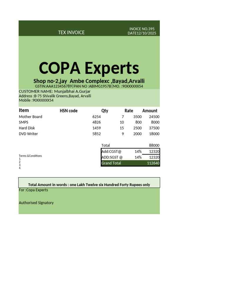Detailed Invoice for Copa Experts | PDF
