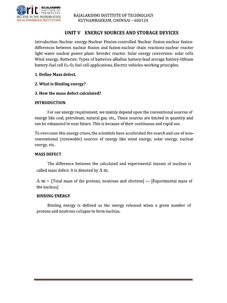 Unit 5 Energy Sources | PDF