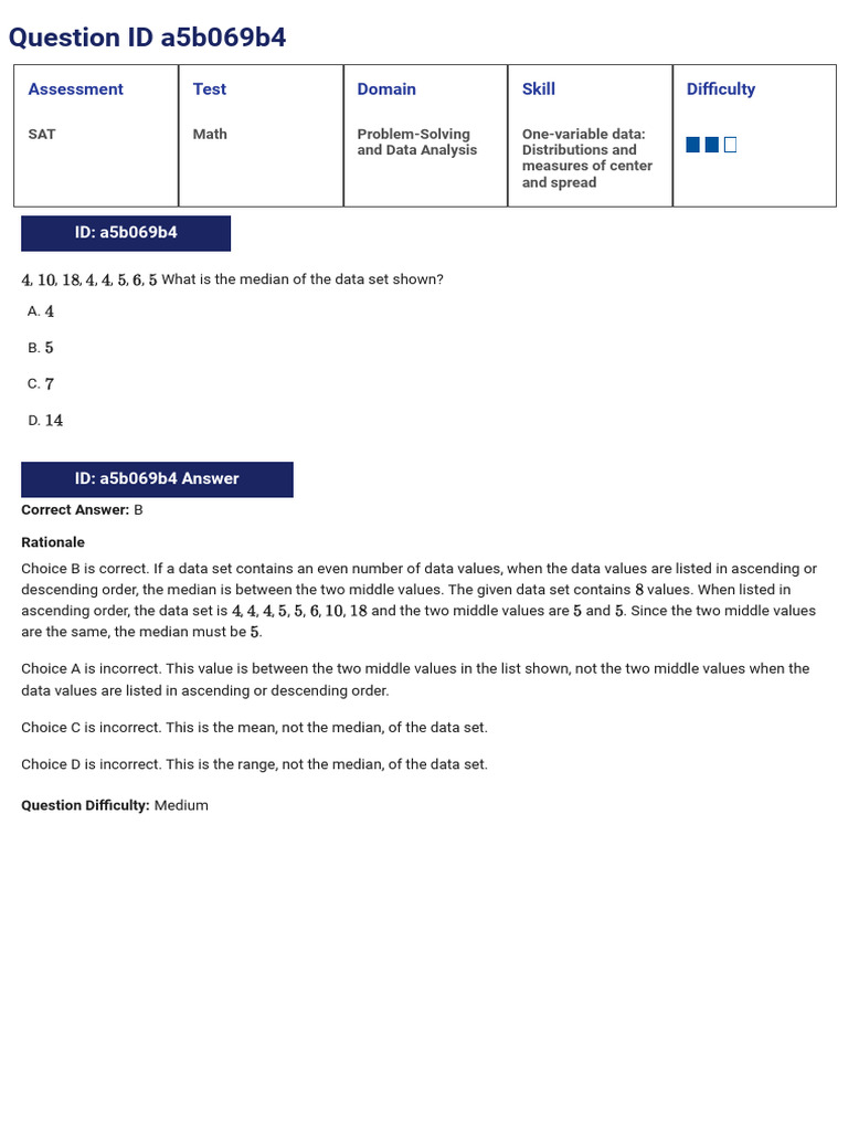 Median and Mean Calculations in Data Sets | PDF | Median | Sat