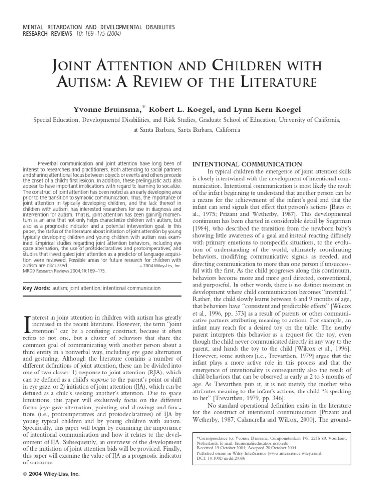 Joint Attention in Autism: Literature Review | PDF | Autism | Theory Of ...