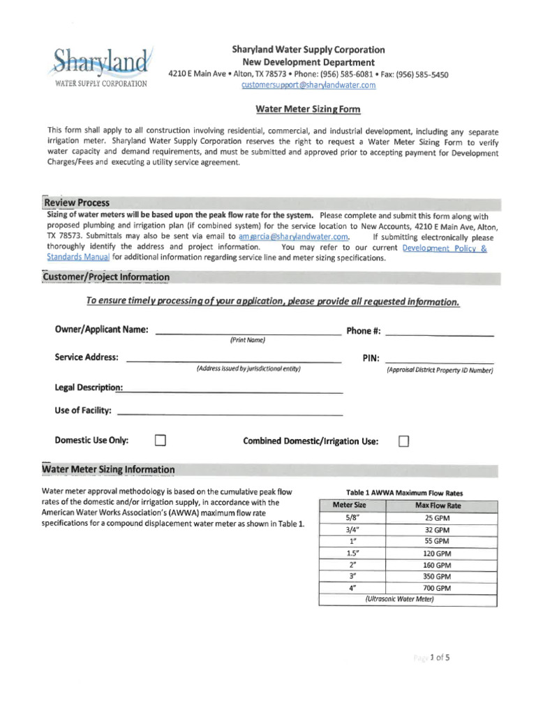 Water Meter Sizing Form | PDF