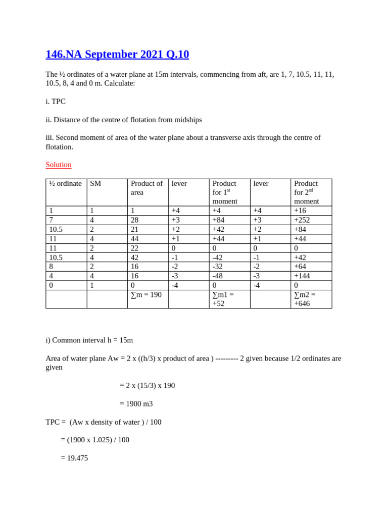 Ship Stability Calculations and Analysis | PDF | Buoyancy | Area