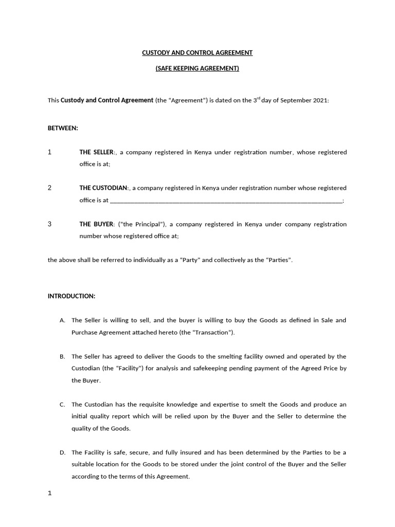 Custody and Control Agreementemplate | PDF | Sales | Private Law