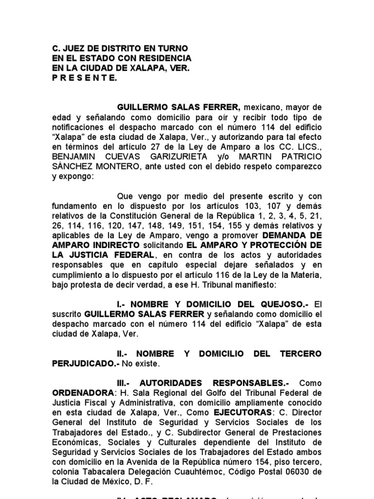 Demanda de Amparo Indirecto en Xalapa | PDF | Derecho Constitucional ...