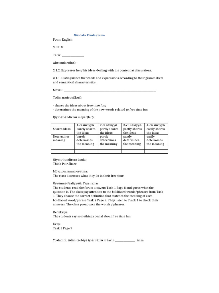 Daily Lesson Plan With Tables | PDF