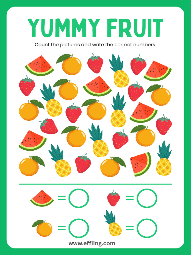 Yummy Fruit Red Orange Math Worksheet Effling Kids | PDF
