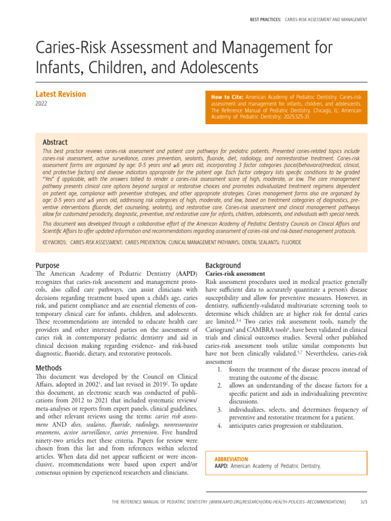 Caries-Risk Assessment in Pediatric Dentistry | PDF | Dentistry ...
