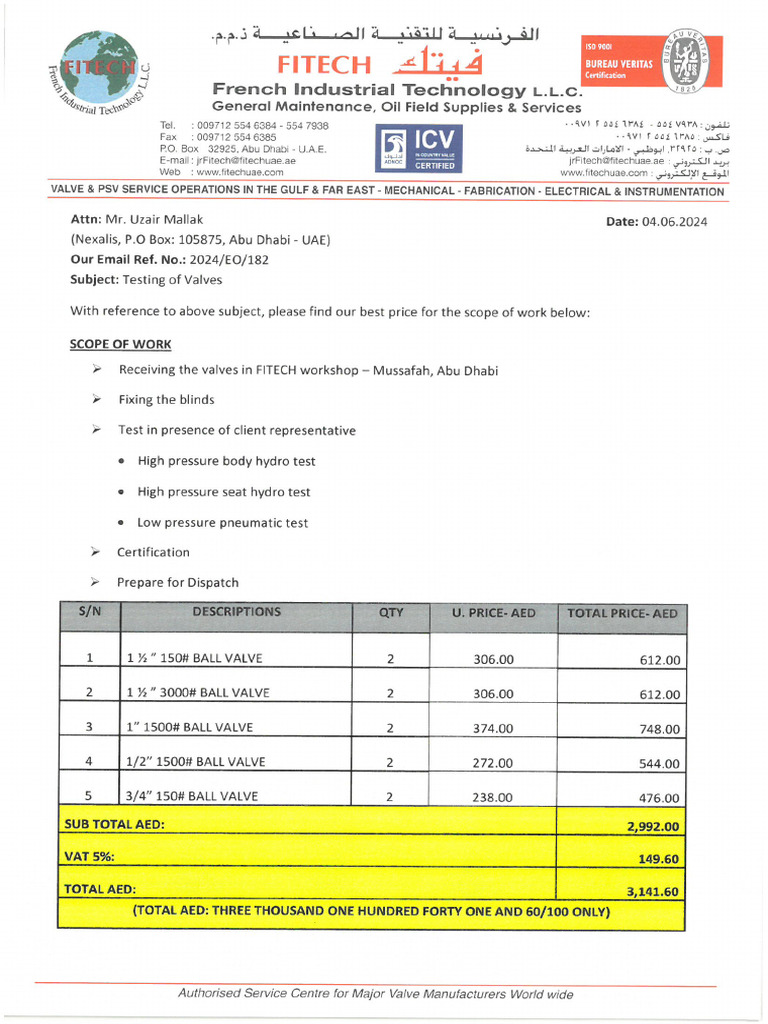 Quote - Testing of Valves 1 | PDF