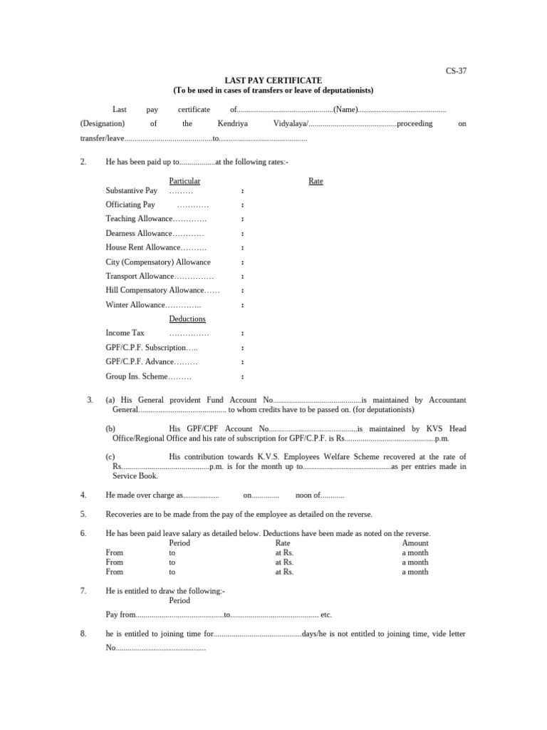 Last Pay Certificate for Transfer/Leave | PDF | Taxes | Government Finances