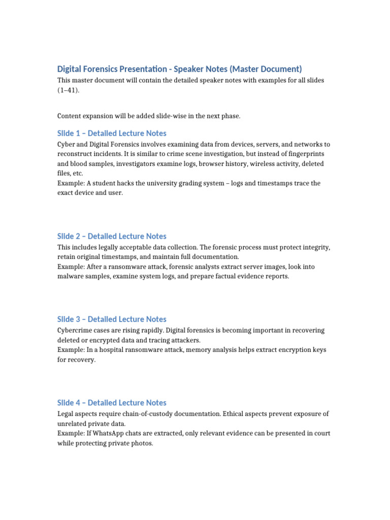 Digital Forensics Speaker Notes Guide | PDF | Digital Forensics ...