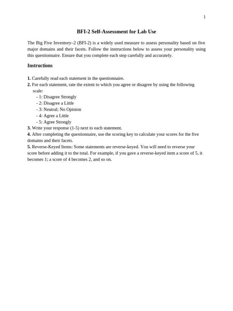 BFI-2 Personality Self-Assessment Guide | PDF | Extraversion And ...
