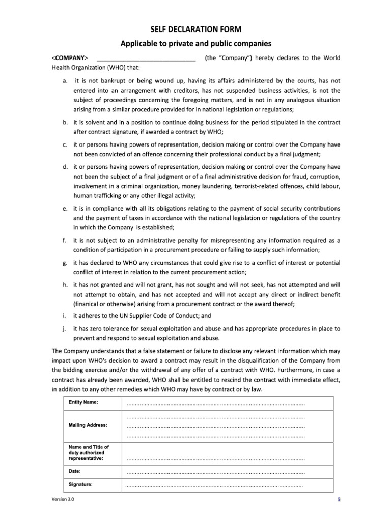 Self Declaration Form | PDF