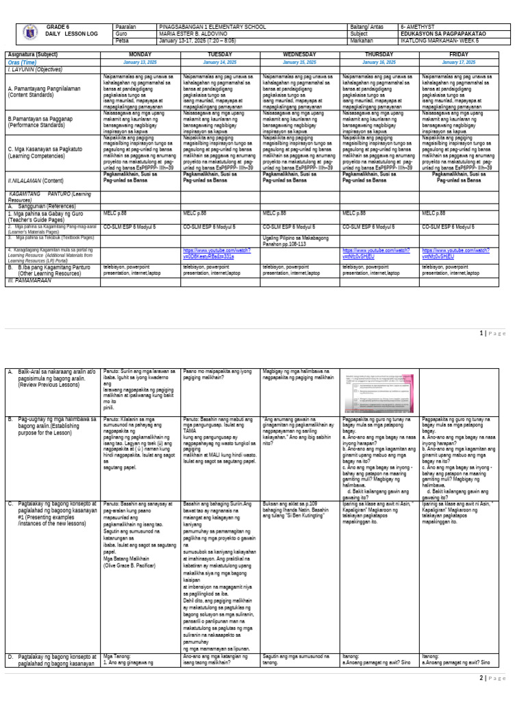 1. Esp Dll g6 q3 Week 5 Jan 13-17 | PDF
