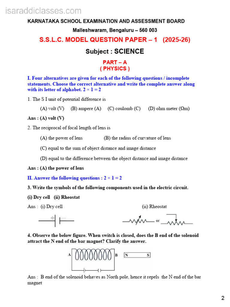 Karnataka SSLC Science Model Paper | PDF | Ion | Chlorine