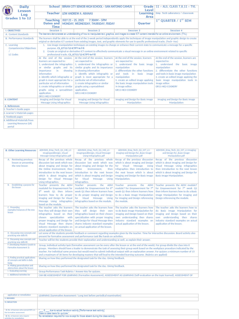 Q1 Week6 0721 252025 EMPTECH | PDF | Educational Assessment | Learning