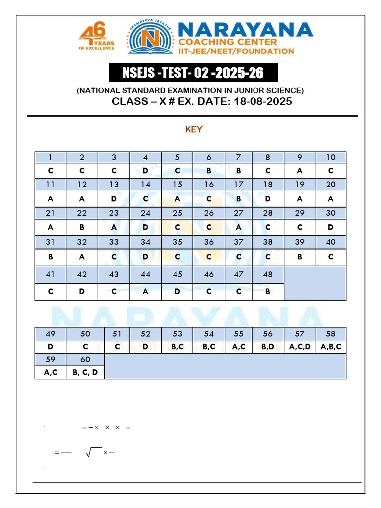 NSEJS Class 10 Key Solutions 2025 | PDF | Mole (Unit) | Atoms