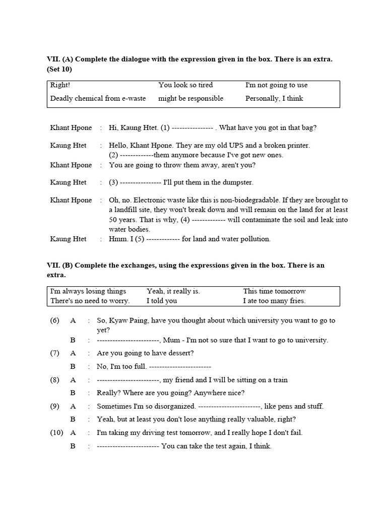 E-Waste Dialogue Completion Exercise | PDF