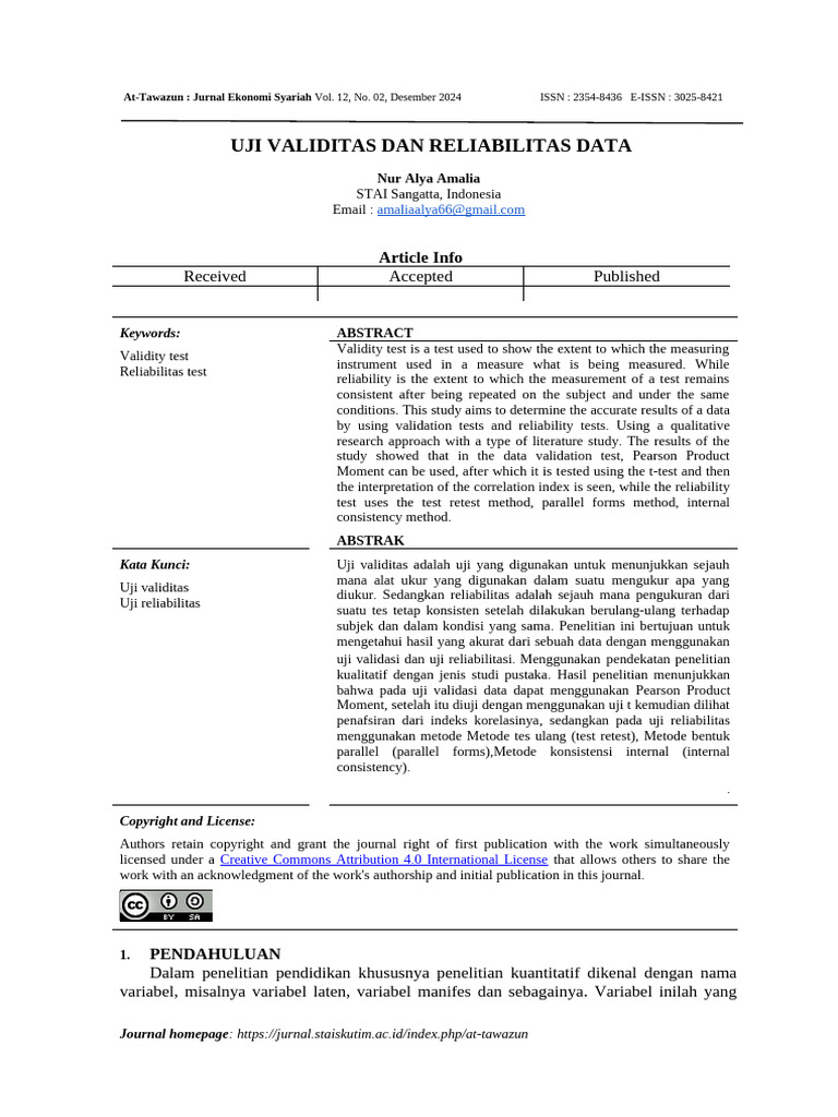 Uji Validitas dan Reliabilitas Data Penelitian | PDF
