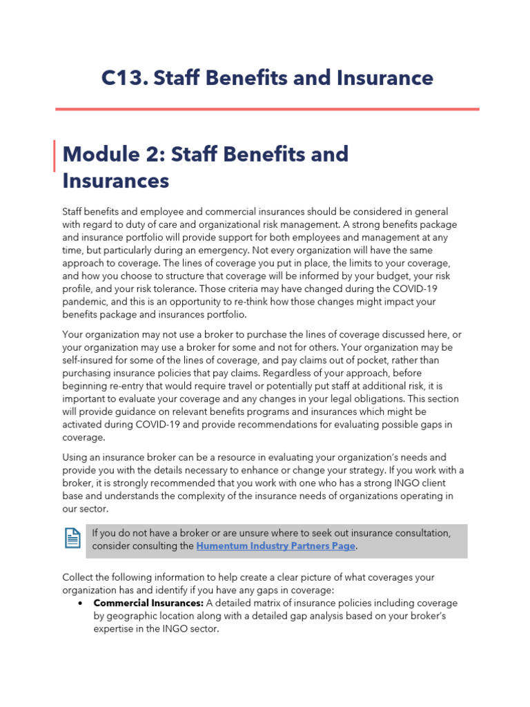 Staff Benefits and Insurance Overview | PDF | Insurance | Workers ...