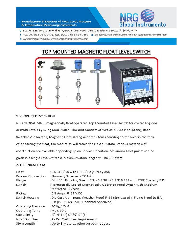 Magnetic Float Level Switch | PDF