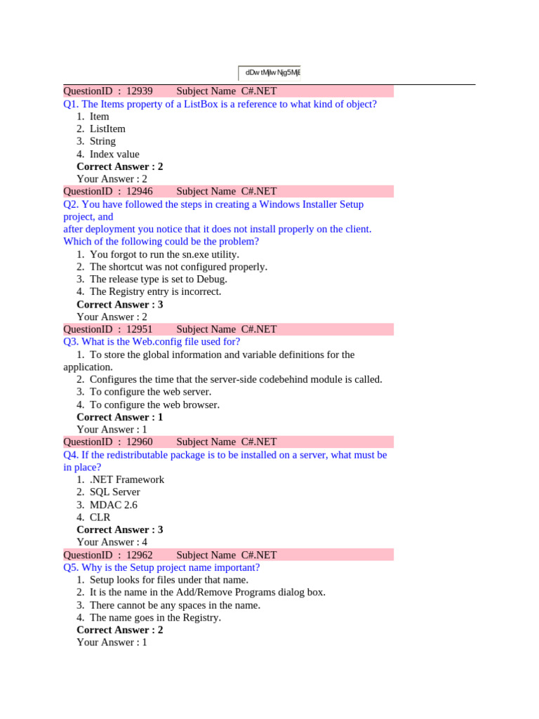 C#.NET Exam Questions and Answers | PDF | C Sharp (Programming Language ...