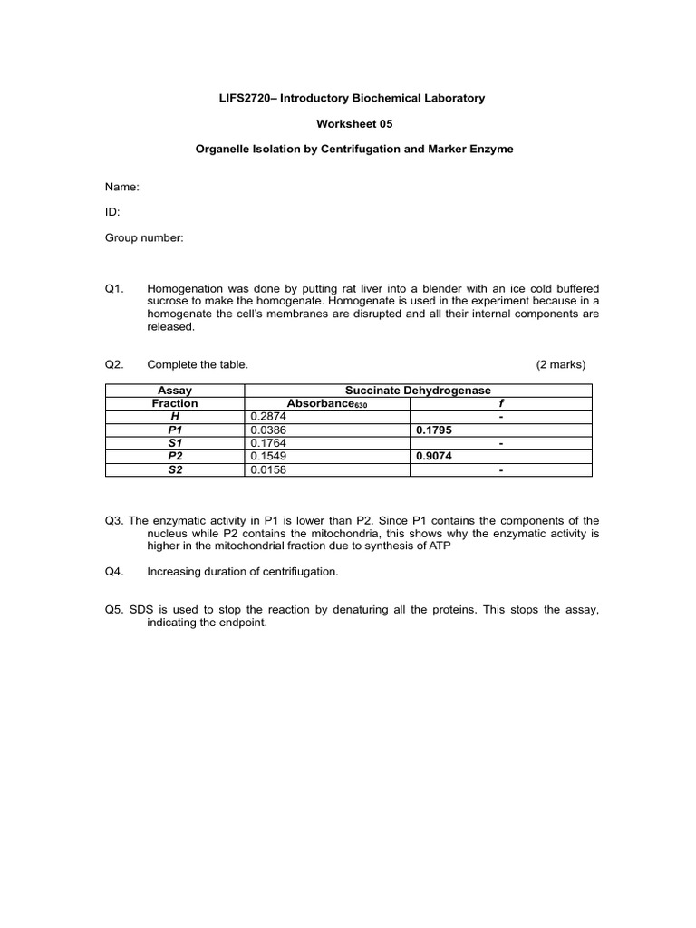 Organelle Isolation and Enzyme Activity | PDF