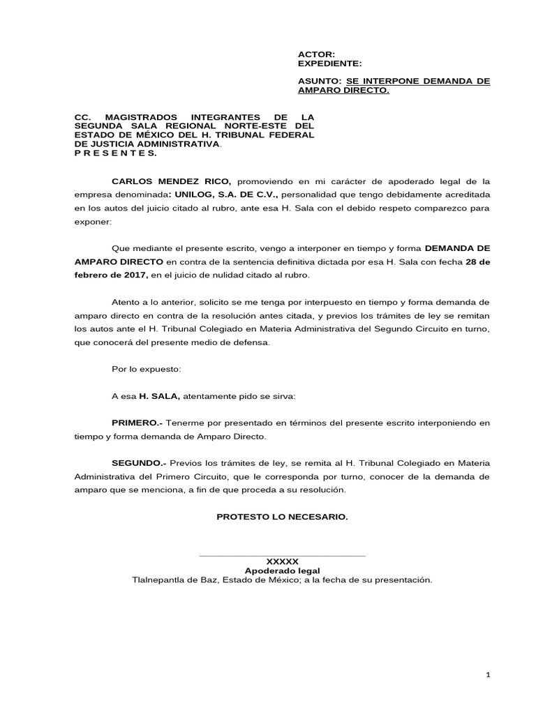 Demanda de Amparo Directo en México | PDF | Sentencia (ley) | Demanda ...