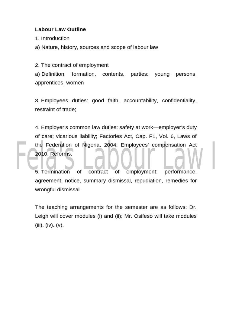 Nigerian Labour Law Overview | PDF | Employment | Collective Bargaining