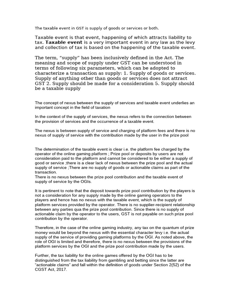 The Taxable Event in GST Is Supply of Goods or Ser | PDF | Taxes ...
