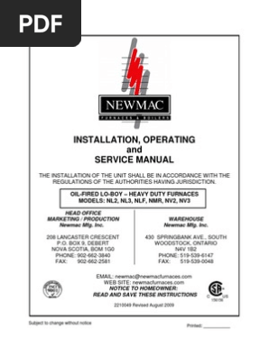 Newmac NL2 Manual | PDF | Furnace | Chimney