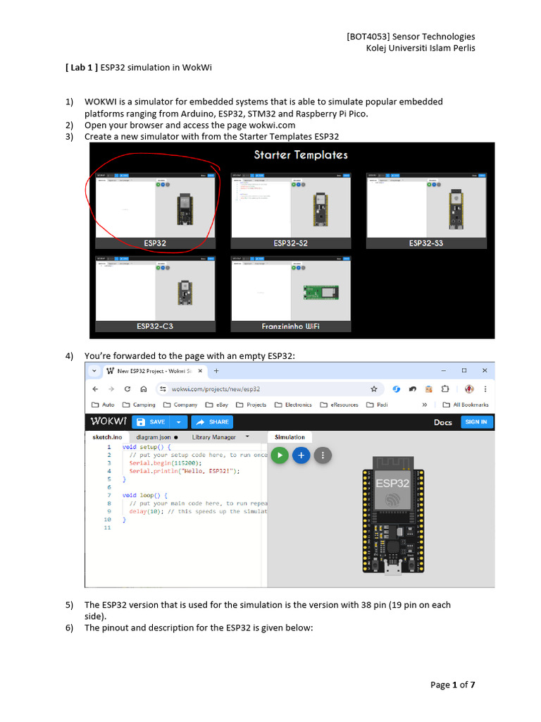Lab 1 - Esp32 Wokwi | PDF | Arduino | Embedded System