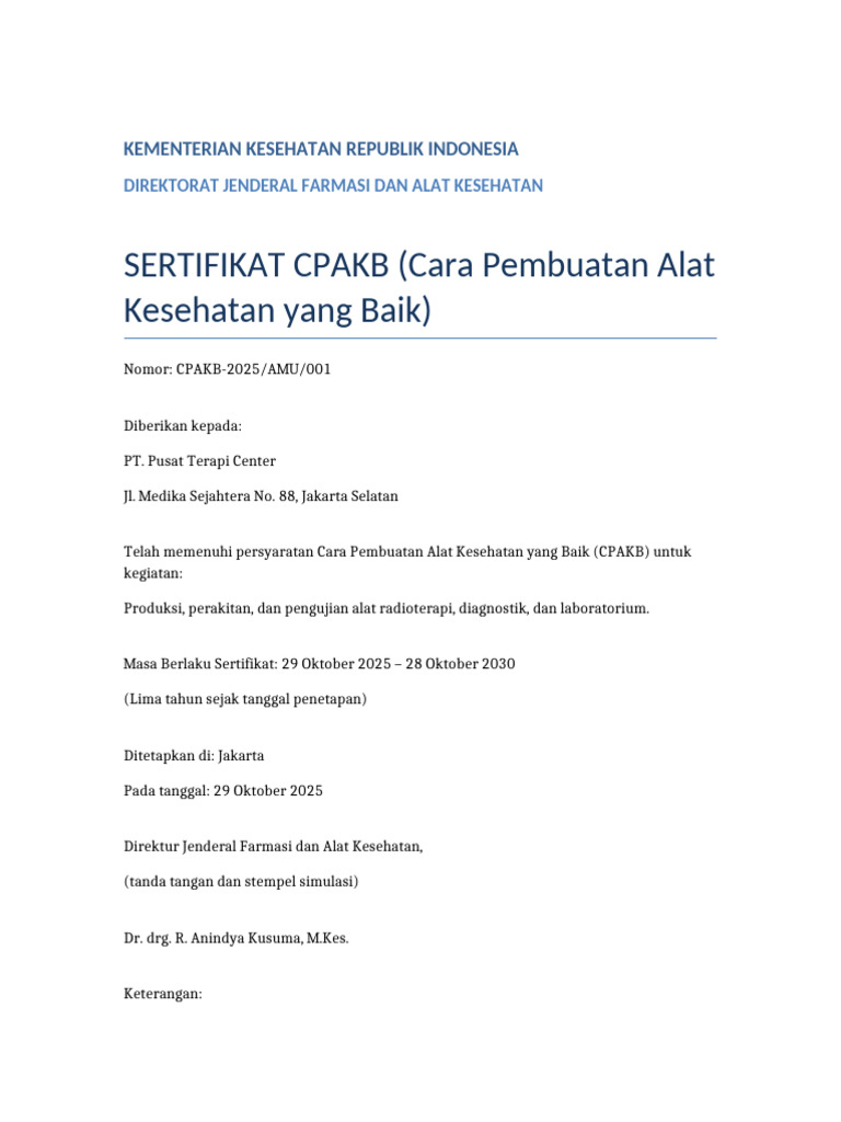 Sertifikat CPAKB PT. Pusat Terapi Center | PDF