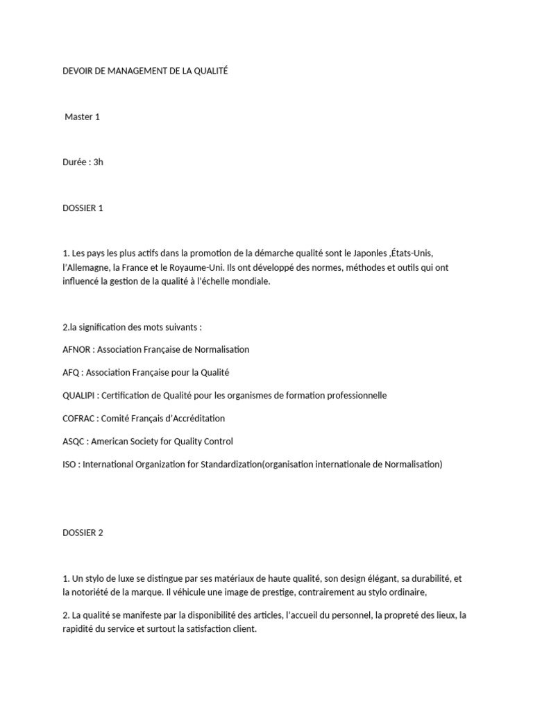 Management de la qualité : normes et pratiques | PDF