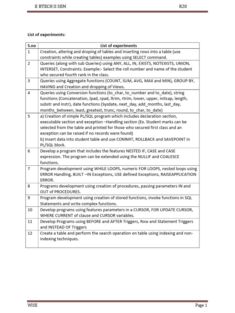 SQL and PL/SQL Experiment Guide | PDF | Pl/Sql | Table (Database)