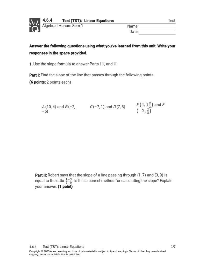 Linear Equations Test Guide | PDF | Equations | Mathematical Concepts