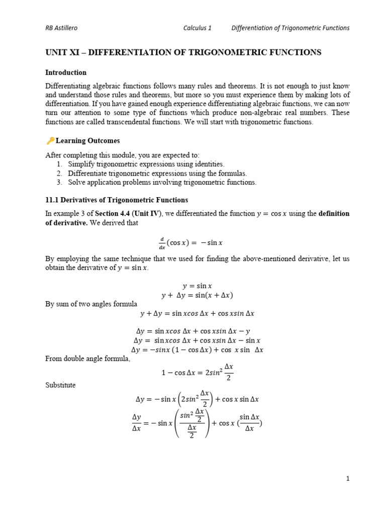 Trigonometric Function Differentiation Guide | PDF | Trigonometric ...