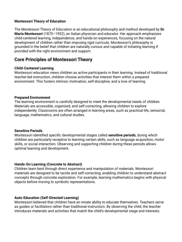 Montessori Education Principles Explained | PDF | Montessori Education ...