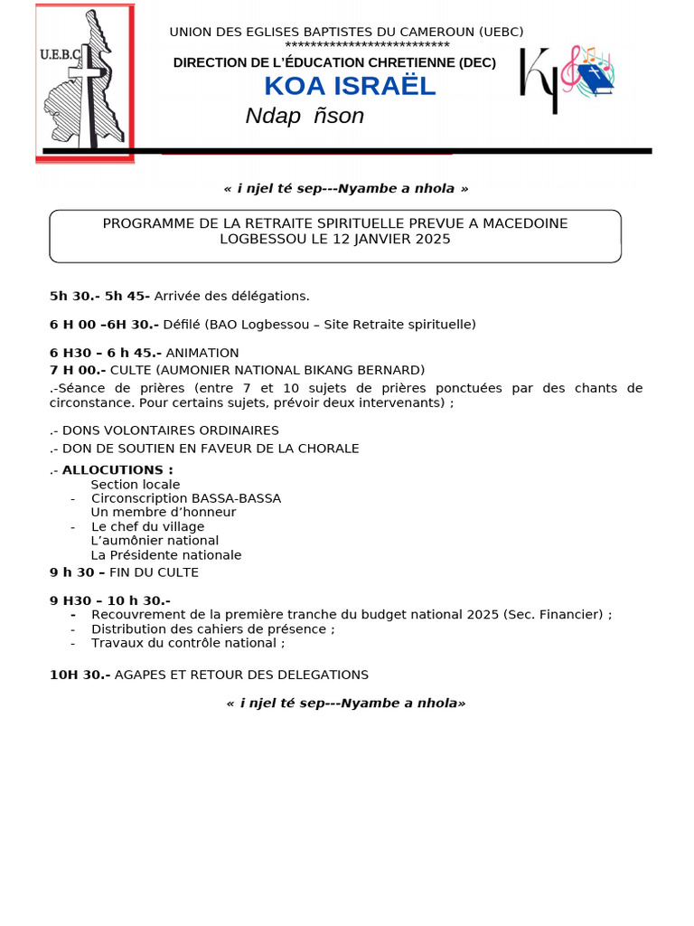 Programme Retraite Spirituelle UEBC 2025 | PDF