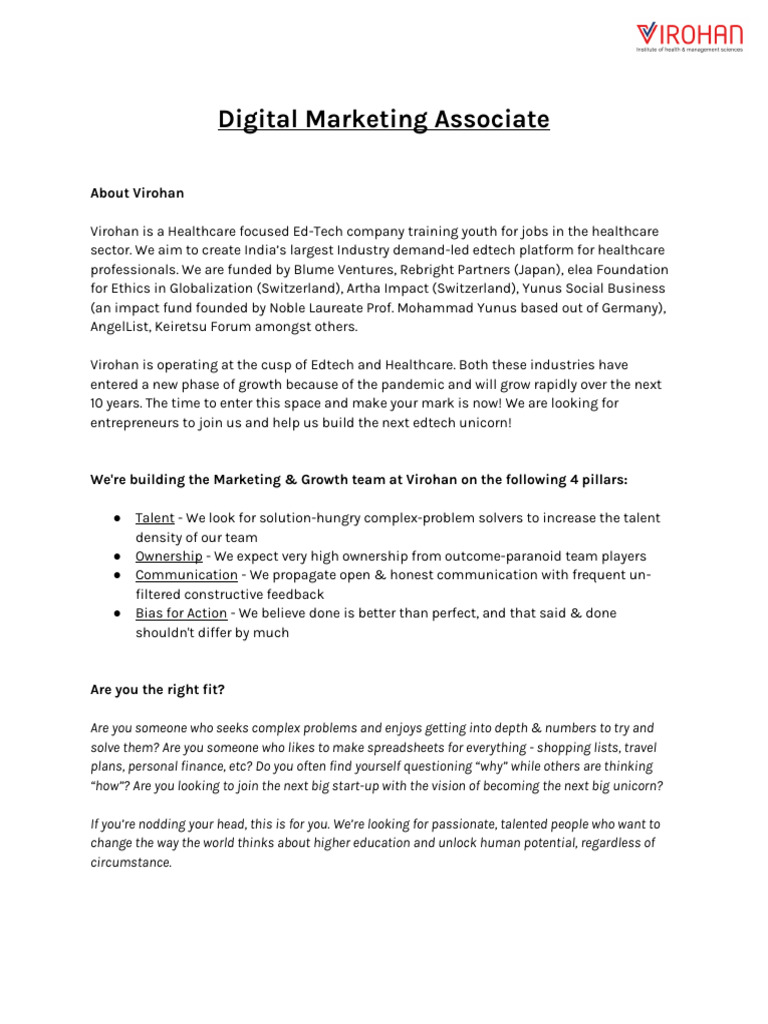 Digital Marketing Associate - Job Description | PDF | Search Engine ...