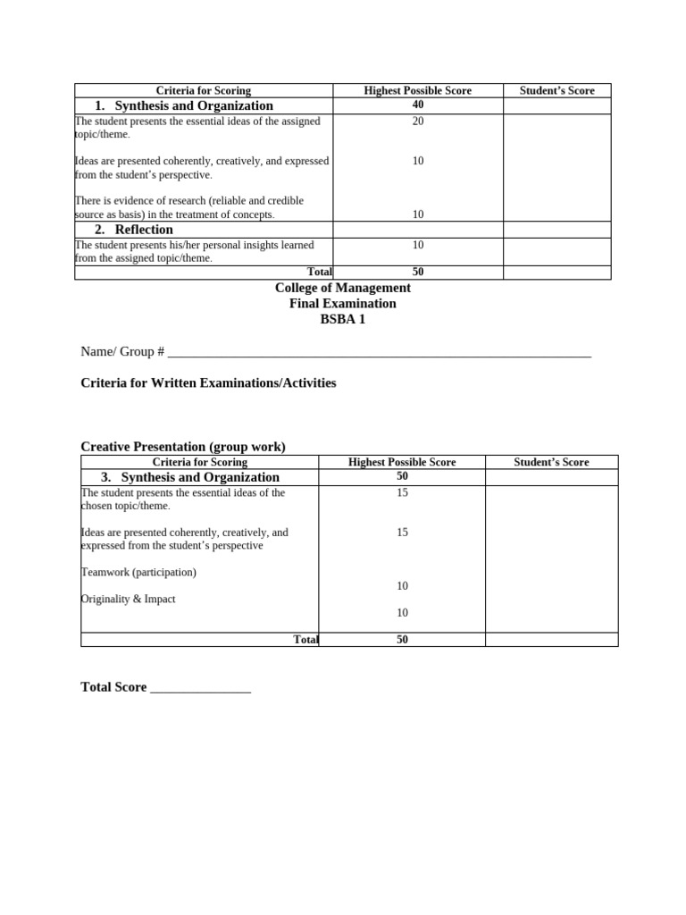 Scoring Criteria for Student Presentations | PDF