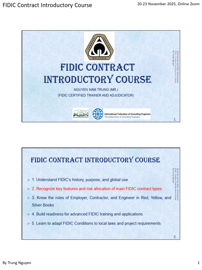 FIDIC Contract Course: Key Insights | PDF | Subcontractor | Employment