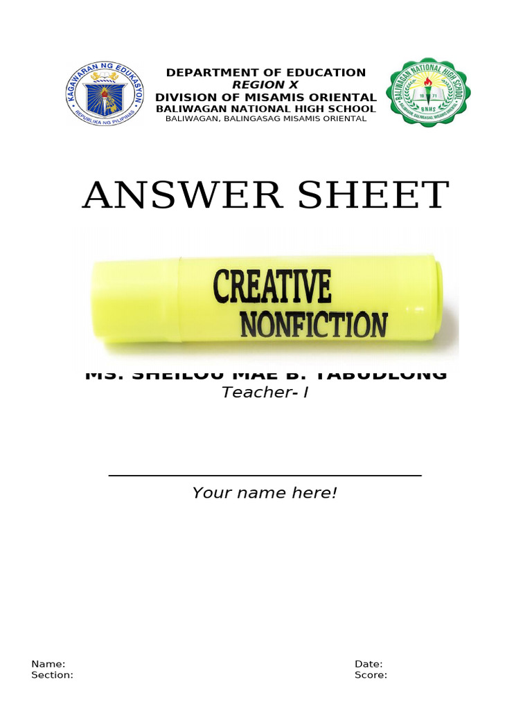 CNF Week 1-2 Answer Sheet | PDF | Creative Nonfiction | Writing